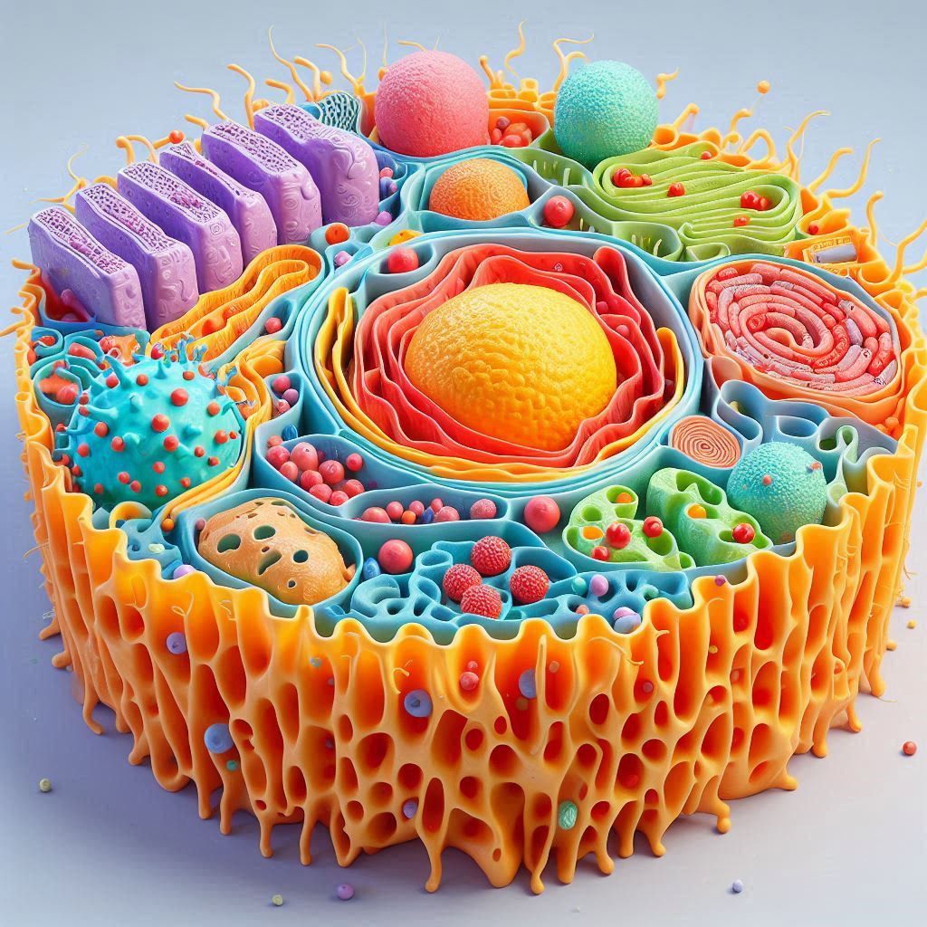 A cell structure consists of the cell membrane, cytoplasm, and nucleus. 